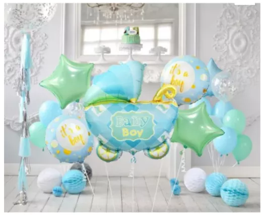 Blauer Kinderwagen Folienballon 5er Set