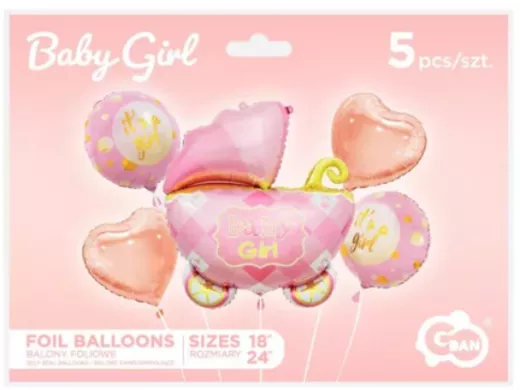Rosa Kinderwagen Folienballon 5er Set