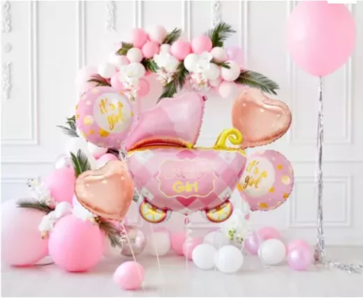 Rosa Kinderwagen Folienballon 5er Set