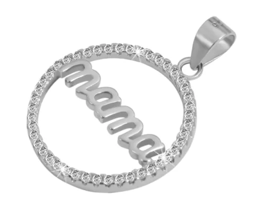 Runder Anhänger für Mama´s mit Zirkonia besetzt in 925 Sterlingsilber