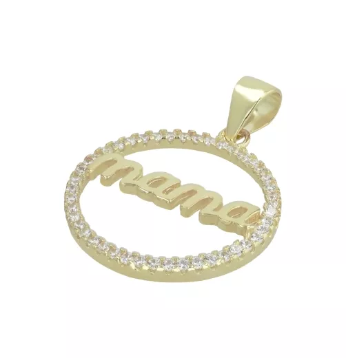 Runder Anhänger für Mama´s mit Zirkonia besetzt in 925 Sterlingsilber