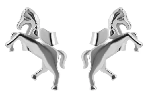 Echt Silber Mädchen-Ohrstecker Sabrina, Pferdemotiv, 925/rhodiniert