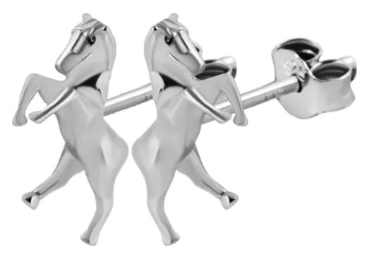 Echt Silber Mädchen-Ohrstecker Sabrina, Pferdemotiv, 925/rhodiniert