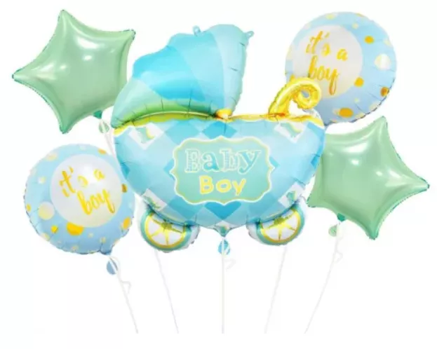 Blauer Kinderwagen Folienballon 5er Set