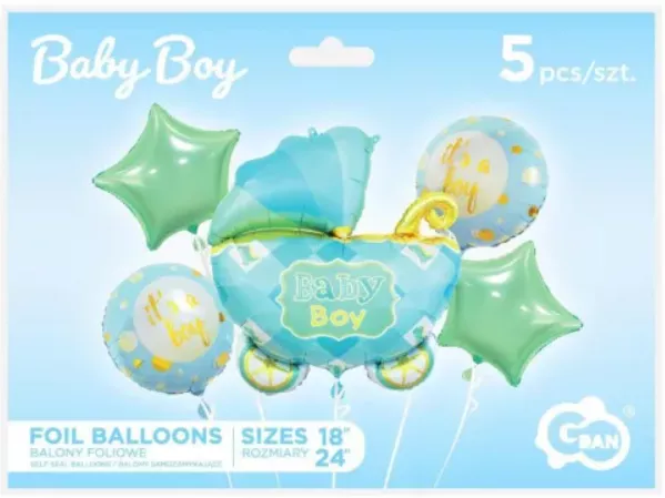 Blauer Kinderwagen Folienballon 5er Set