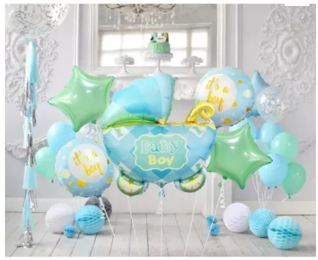 Blauer Kinderwagen Folienballon 5er Set