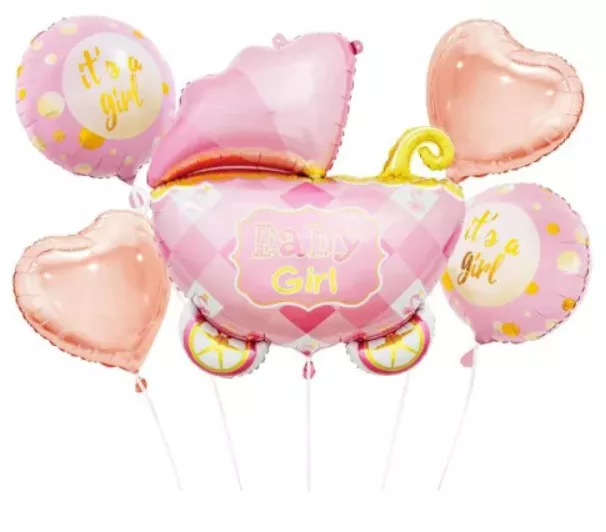 Rosa Kinderwagen Folienballon 5er Set