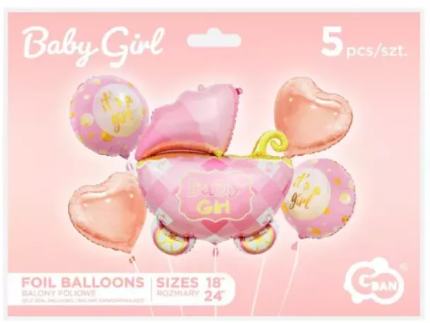 Rosa Kinderwagen Folienballon 5er Set