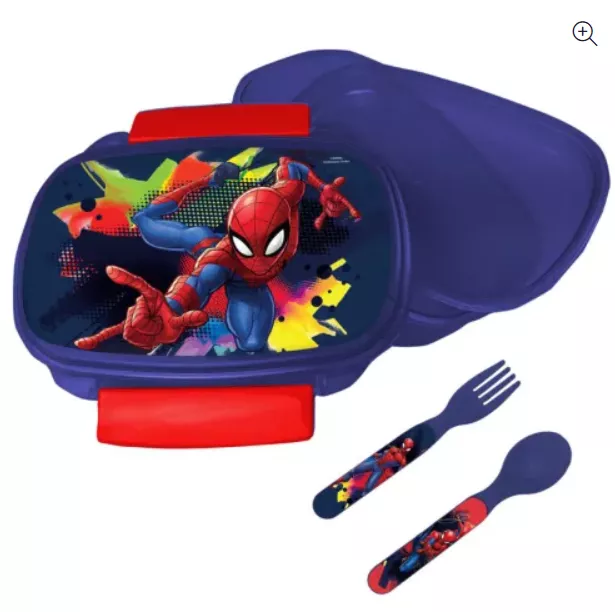 Spiderman Brotdose + Besteck-Set 2 Klippverschluß