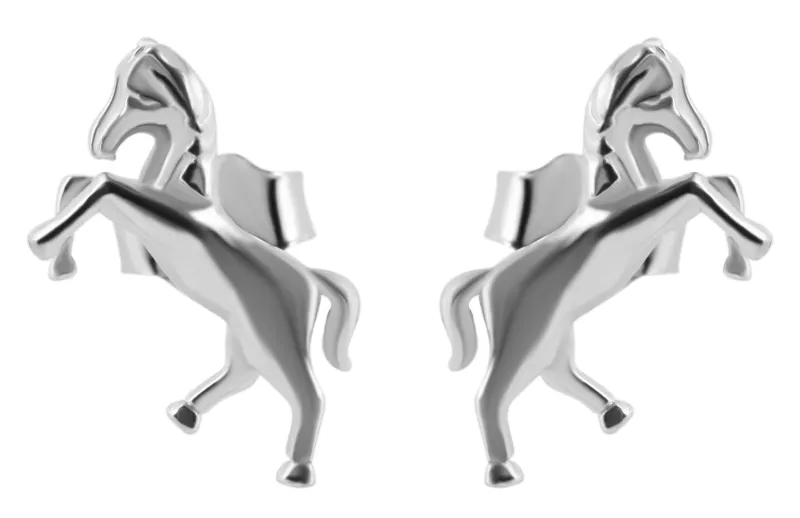 Echt Silber Mädchen-Ohrstecker Sabrina, Pferdemotiv, 925/rhodiniert