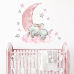 Rosa Elefanten Mond Wandtattoo