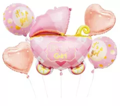 Rosa Kinderwagen Folienballon 5er Set